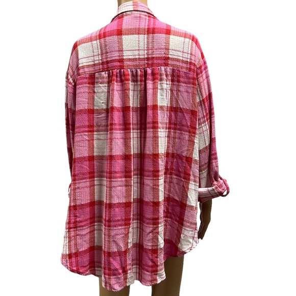 Cato Button Up Pink Shimmer Double Pocket Roll Tab Long Sleeve Shirt Plus 24W - Picture 6 of 15